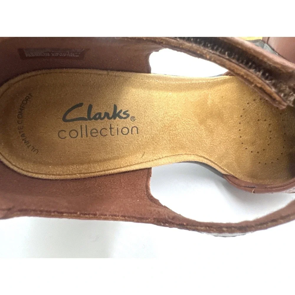 Clarks Emily2 Ketra British Tan Leather Mary Jane Block Heels 26177128 Size 9M
